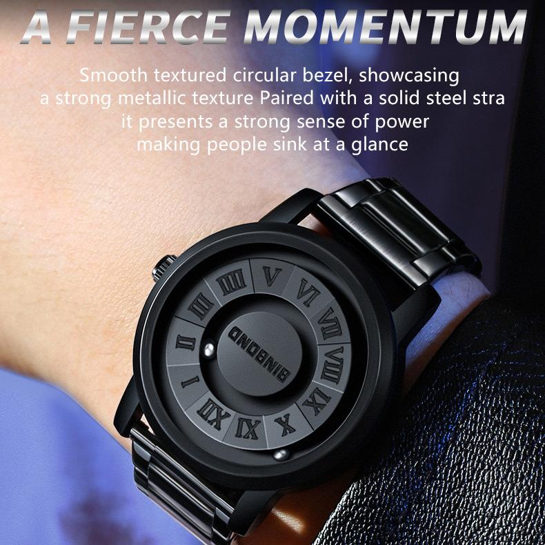 Binbond 234 B234 Herren Kreatives Scrolling Zeiger Design Uhr 30M Wasserdicht Edelstahl Armband Herren Quarzwerk Uhren