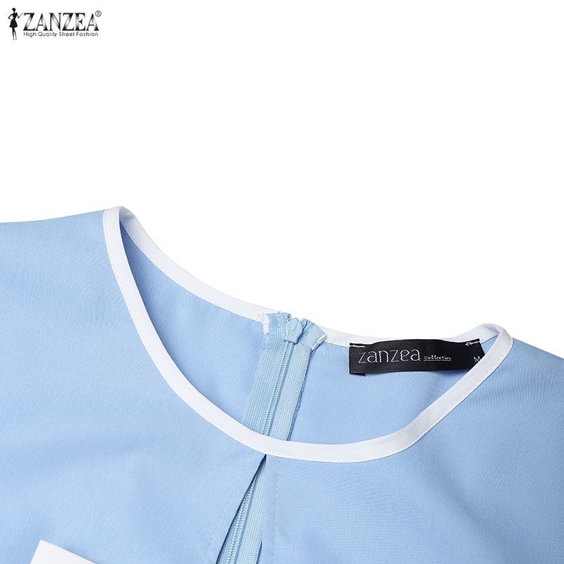ZANZEA Damen Elegantes Lässiges Rundhals Sommerkleid mit Kurzen Ärmeln