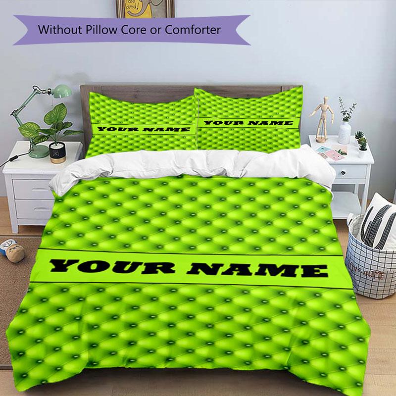 3PC Custom Name Green Leather Texture Bedding Set Duvet Cover Closure Includes 1 Duvet Cover & 2 Pillowcases for Bedroom