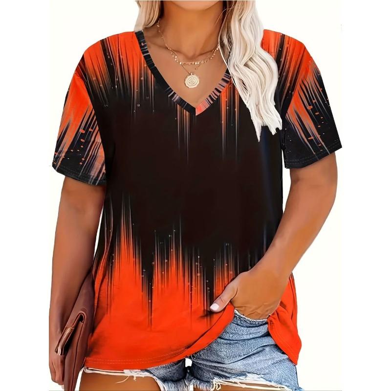 Summer Women's Daily Printed V-neck Short-sleeved T-shirt