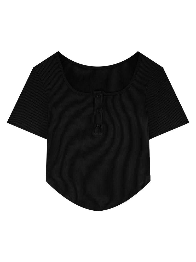 Short T-shirt women's summer new Korean version casual and thin inside student slim-fitting high-waisted student top trendy