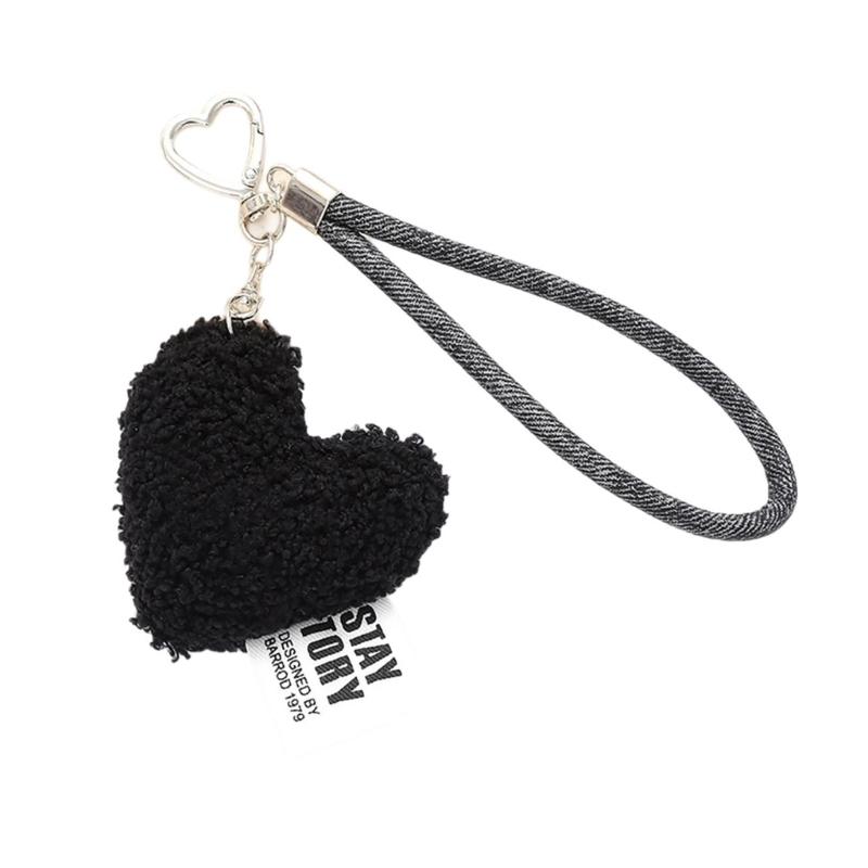 Cute Heart Shape Plush Wristlet Keychain Bag Pendant for Women Valentines Day Gift Coin Purse Backpack Bag Charm Gift