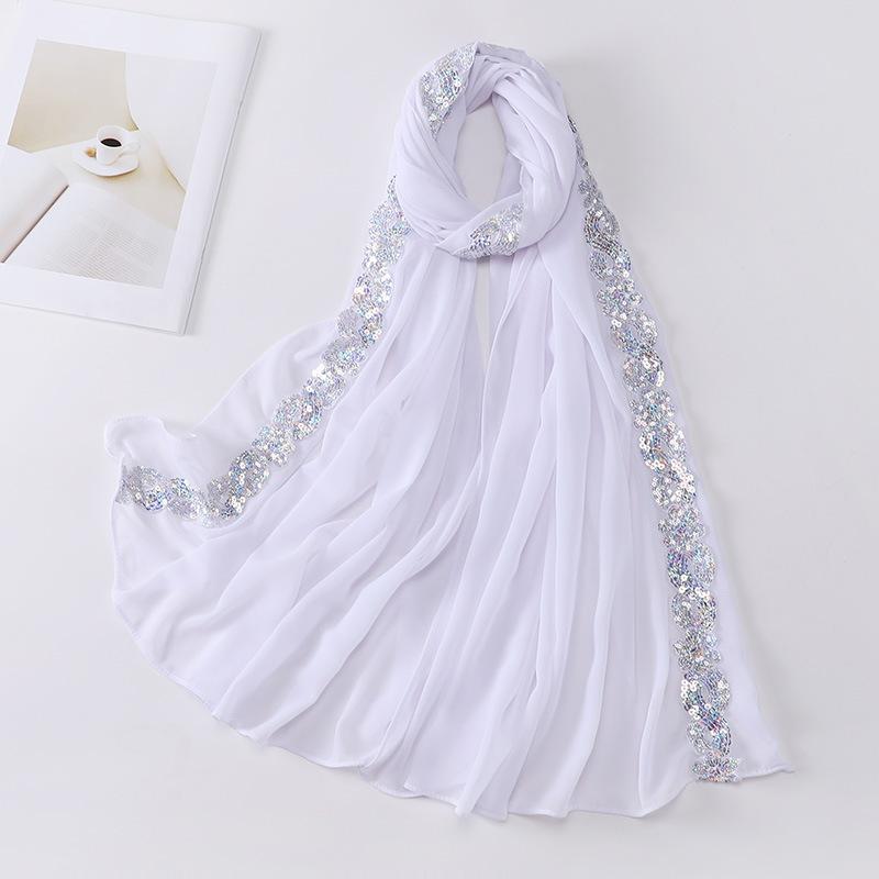 Chiffon Hijab Scarf Turban For Muslim Women Fashion Headscarf Shawls Sequins Scarf Headwraps Veil Islamic Headband Ramadan Voile
