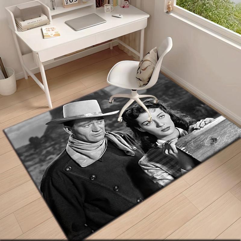 1pz Tappeto John Wayne e la Cowgirl Western per Soggiorno Camera da Letto Casa Decorazione Divano, Tappetino Antiscivolo per Giochi Bambini