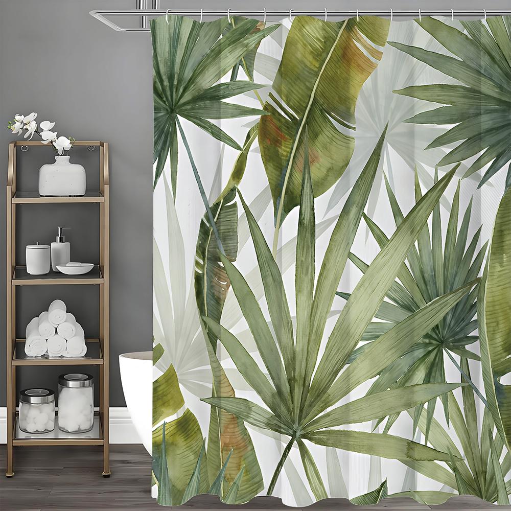 Green Leaf Shower Curtain, Palm Leaf, Banana Leaf Bathroom Decor, Waterproof Polyester Shower Curtain, Home Decor Shower Curtain