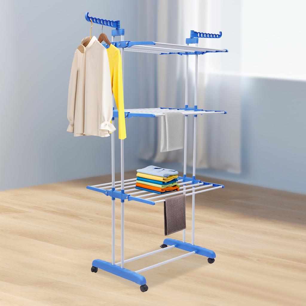 Foldable Clothes Drying Rack, Stainless Steel Garment Dryer Stand with 4-Tier Space & Side Wings, Space Saving Laundry Organizer