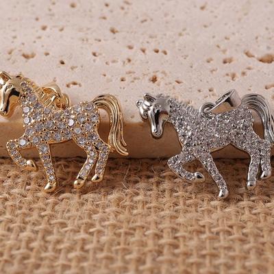 3D Sparkling Diamond Horse Pendant - Gold & Silver Zodiac Animal DIY Jewelry Accessory