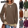 Women's Fashion Casual Solid Color Print Long Sleeve O Neck Blouses & Shirts