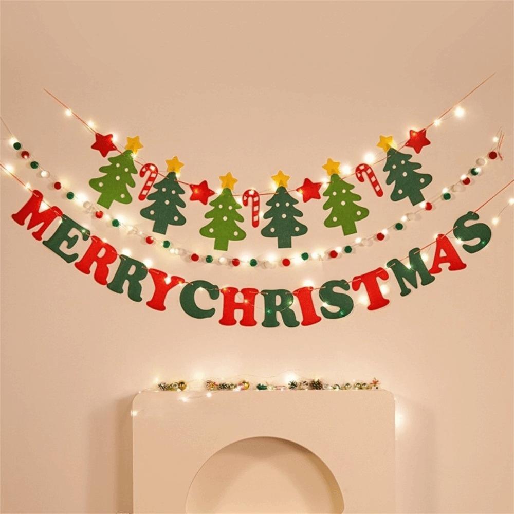Merry Christmas DIY Christmas Banner LED String Light Hanging Pendant Hanging Bunting Xmas Felt Flag Shopping Mall Decor