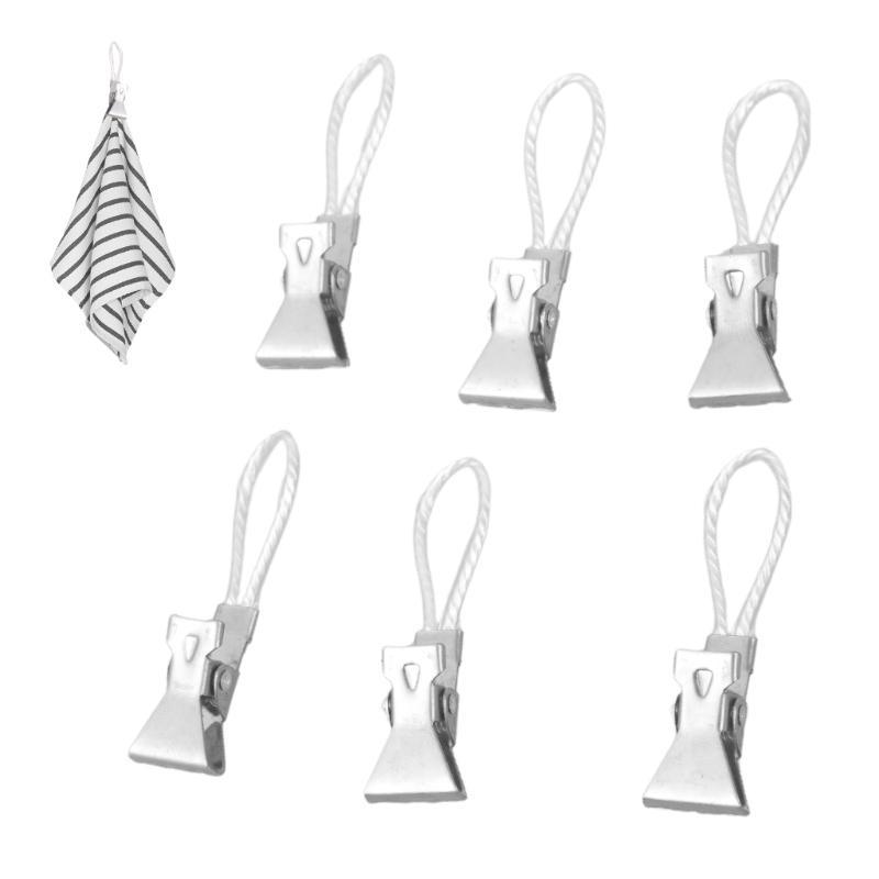 652F 6Pcs Metal Steel Teas Towel Hanging Clip Rusts Resistant Bath Towel Clamp
