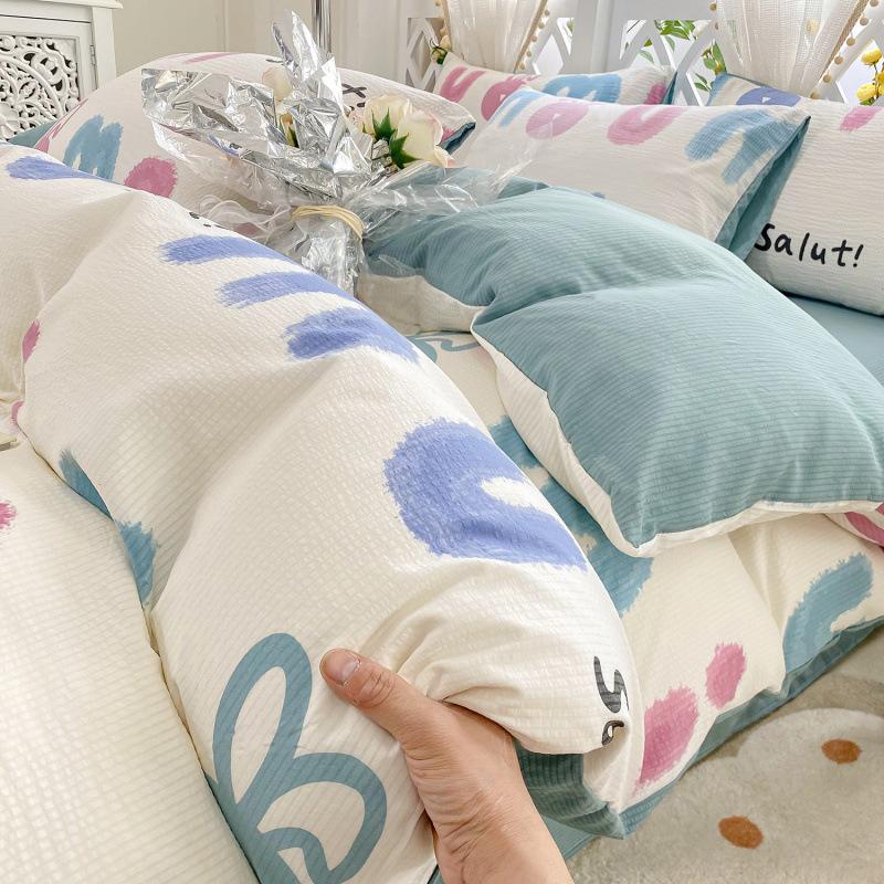 Class A maternal and infant grade super soft washed cotton bed sheet 4pcs set bed hat quilt cover student dormitory single