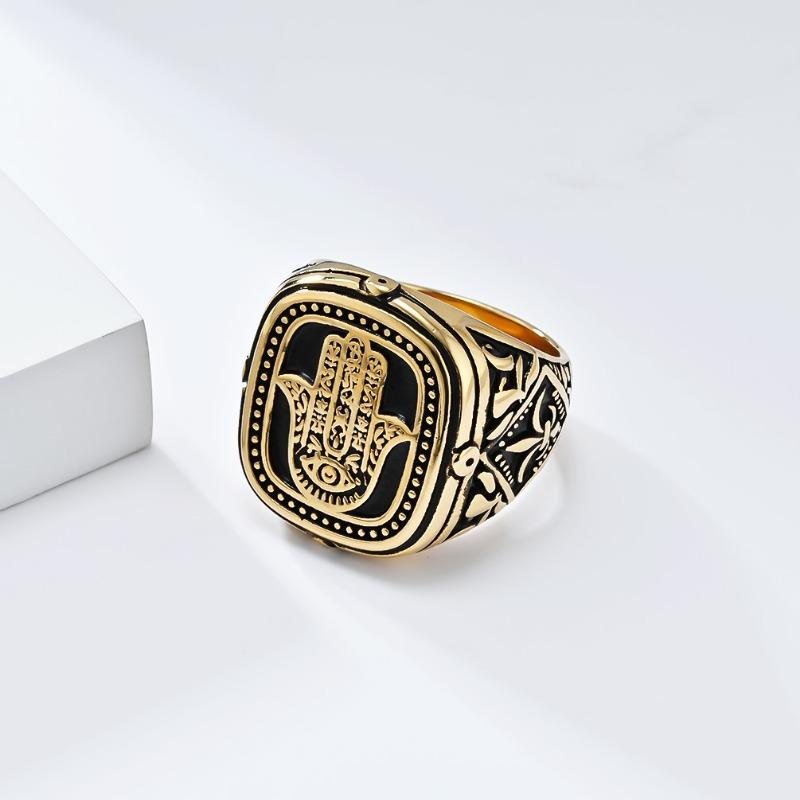 Westasiatischer und nordafrikanischer Vintage-Ring mit der Hand der Fatima aus Edelstahl für Herren, traditioneller Körperschutzschmuck, Punk-Stil, Hip-Hop-Fingerring