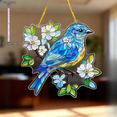 Bird & Floral Theme Sun Catcher Acrylic Hang Sign, Nurseries, Vintage Home Decor Wall for Bar Kitchen, Restaurant Shop Wall Decor, Garden Decoration,