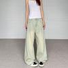 Women's Summer Retro Hong Kong Style Light Wash Wide Leg High Waist Denim Trousers