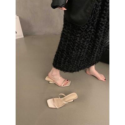 Trendy Brand Design Sense Niche French One-word Strap Sandals High Heels Women's Shoes Summer Wedge Heel Sandals High Heel Slippers