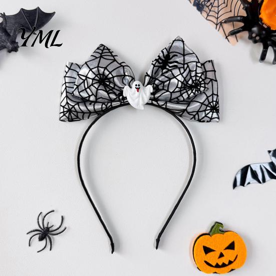 Eye Catching Festival Hair Accessories Halloween Headband with Spider Web Bow And Eyeball/Pumpkin/Ghost Decor for Lightweight Adults Kids Cosplay