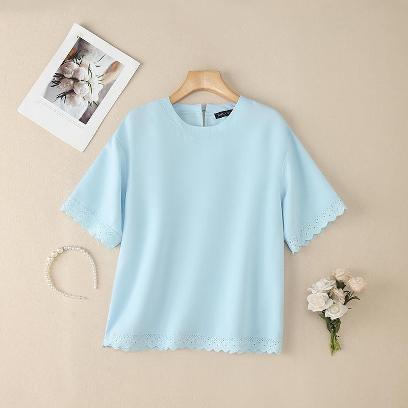 

ZANZEA Женская повседневная летняя блузка с круглым вырезом и коротким рукавом 5XL синий