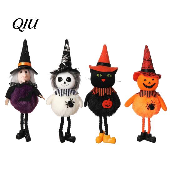 Halloween Collectible Doll Plush Pom Hanging Decoration, Pumpkin/Ghost/Black Cat/Witch Durable Ornament for Tree, Porch, Window Indoor Outdoor