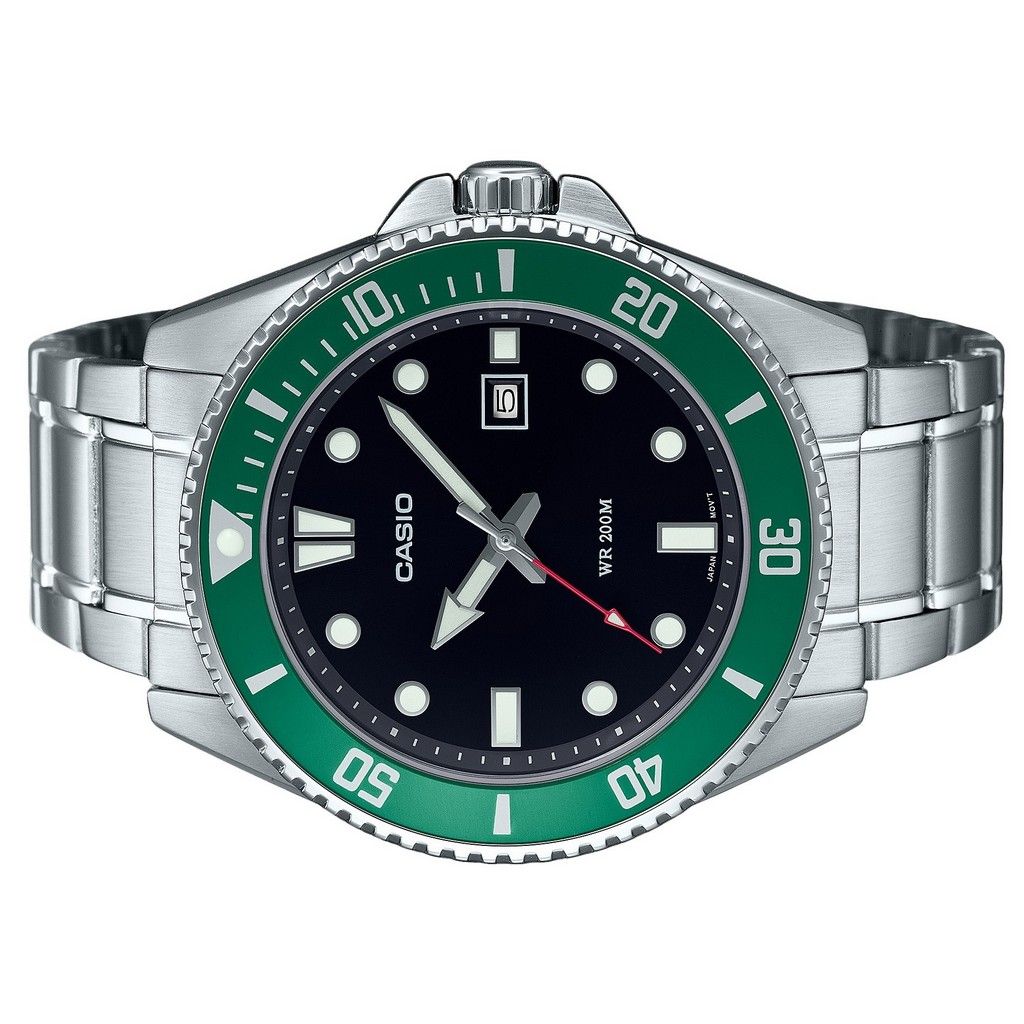 Casio Standard Analog Edelstahl Schwarzes Zifferblatt Quarz MDV-107D-3 200M Herrenuhr