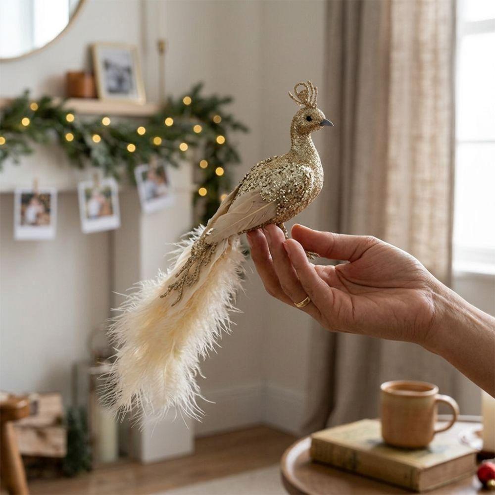 Built-In Clip Feather Bird Hanging Pendant Long Tail Faux Peacock Tree Hanging Home Decor