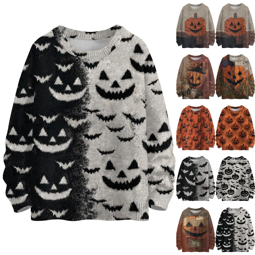 Ladies' Fashionable Casual Long Sleeved Christmas Printed Round Neck Knitted Yarn