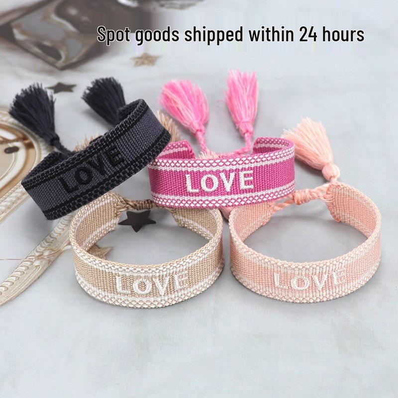 Customizable Women's Fashion Letter Tassel Embroidery Bracelet