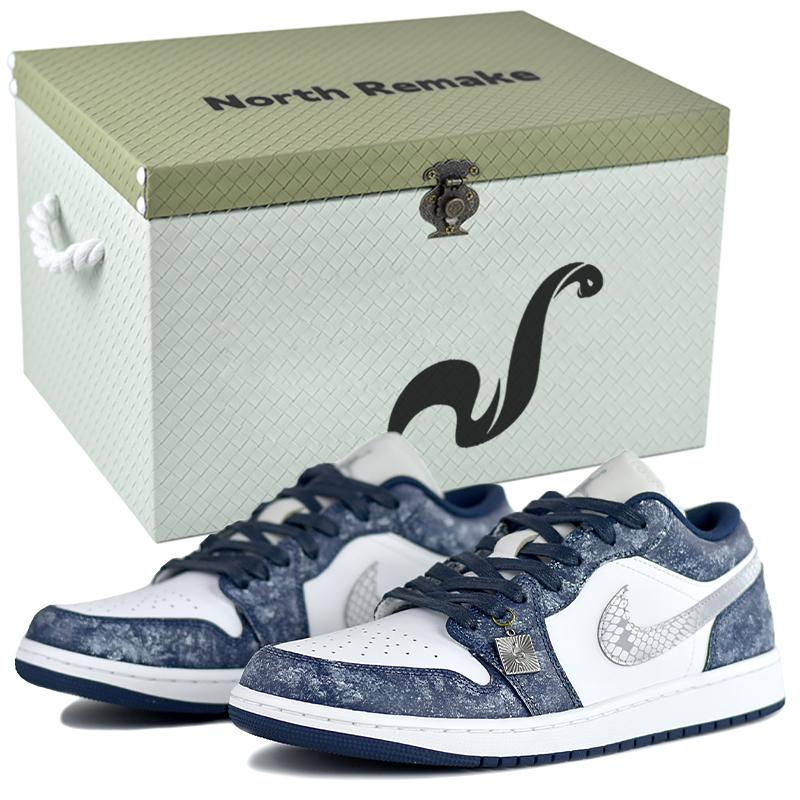 Jordan Air Jordan 1 NR Gift Low Top Vintage Basketball Shoes Men's Blue White 553558-141(Team679-S-BOX)
