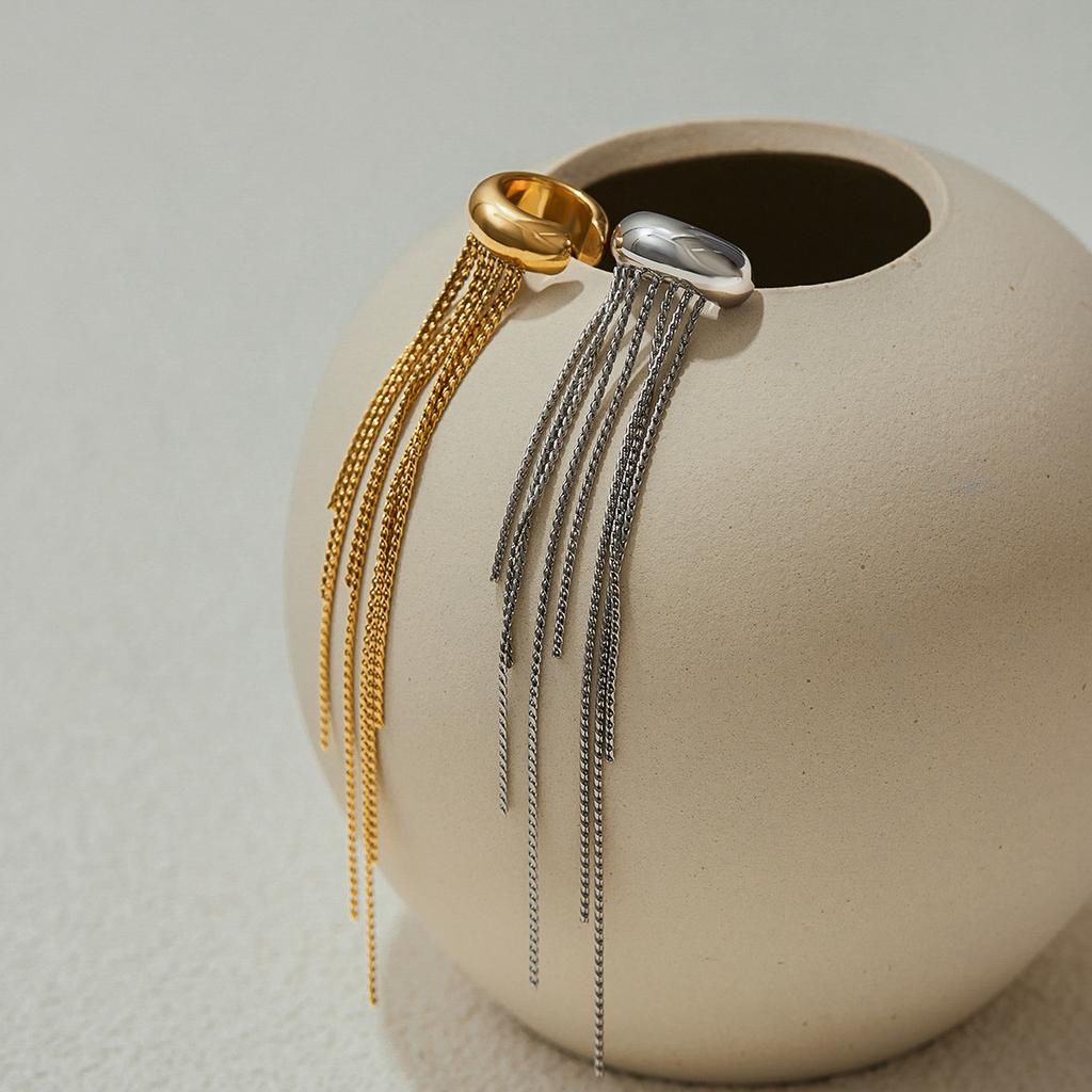 Yori 1Pc Long Tassel Drop Dangle Ear Clip Women's Metal Charms Stainless Steel 18K Gold PVD Plated Waterproof Jewelry 2025 New