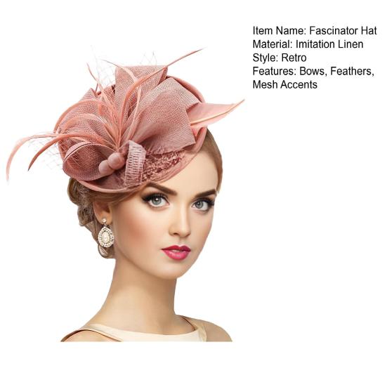 Topper Hat Retro Style Imitation Linen Women Headwear Bows Feathers Mesh Accents Fascinator Hat Hair Accessory