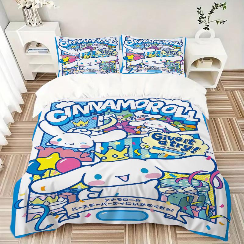 3pcs Cinnamoroll's Magical Birthday Adventure Print Bedding Set (1 Cover + 2 Pillowcases, Without Inserts), Soft and Comfortable S007