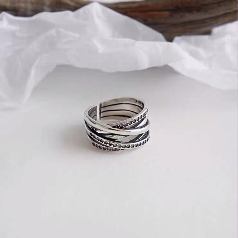 Beixi Retro S925 Sterling Silver Zircon Multi-layer Adjustable Women's Ring