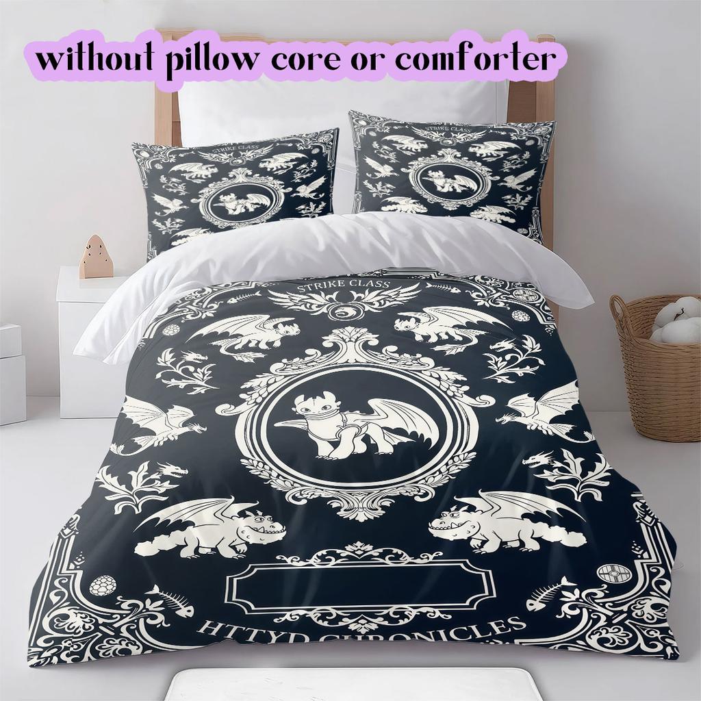 Train Dragon Anime World Duvet Cover,3 Piece Printed Cartoon Set,Cool Trendy Bedroom Comforter Cover Bedding Set_LIAN