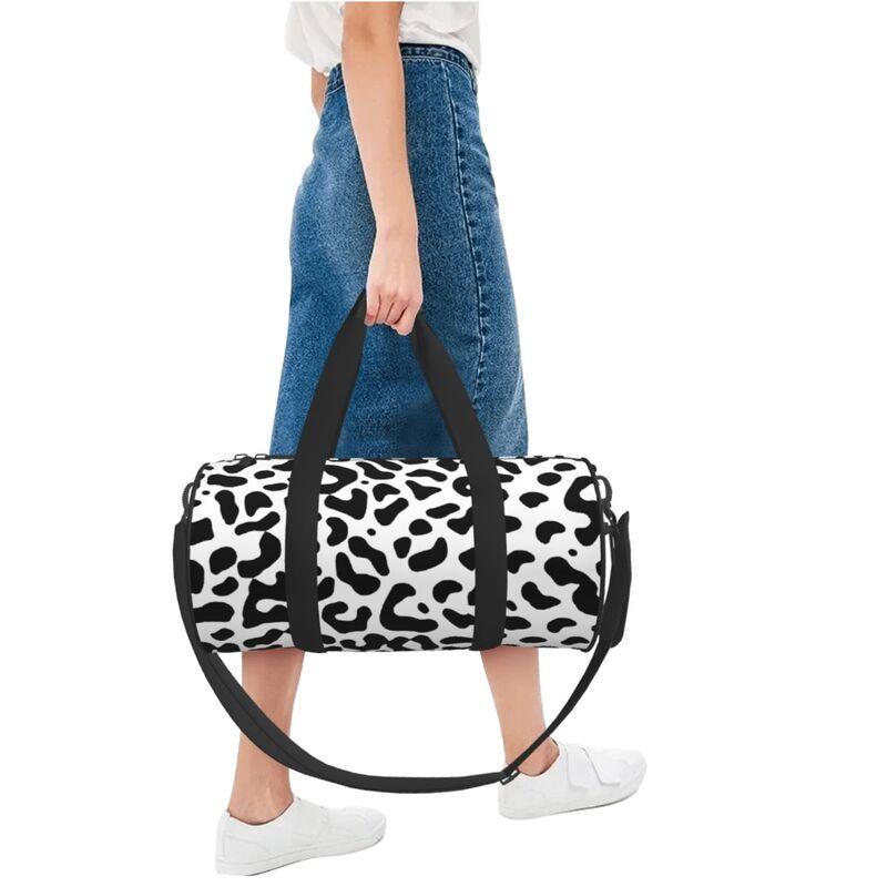 Witte Luipaard Ronde Reistassen voor Mannen Vrouwen Opvouwbare Bagage Tas Sport Gym Yoga Tas met Schoencompartiment Natte Zak