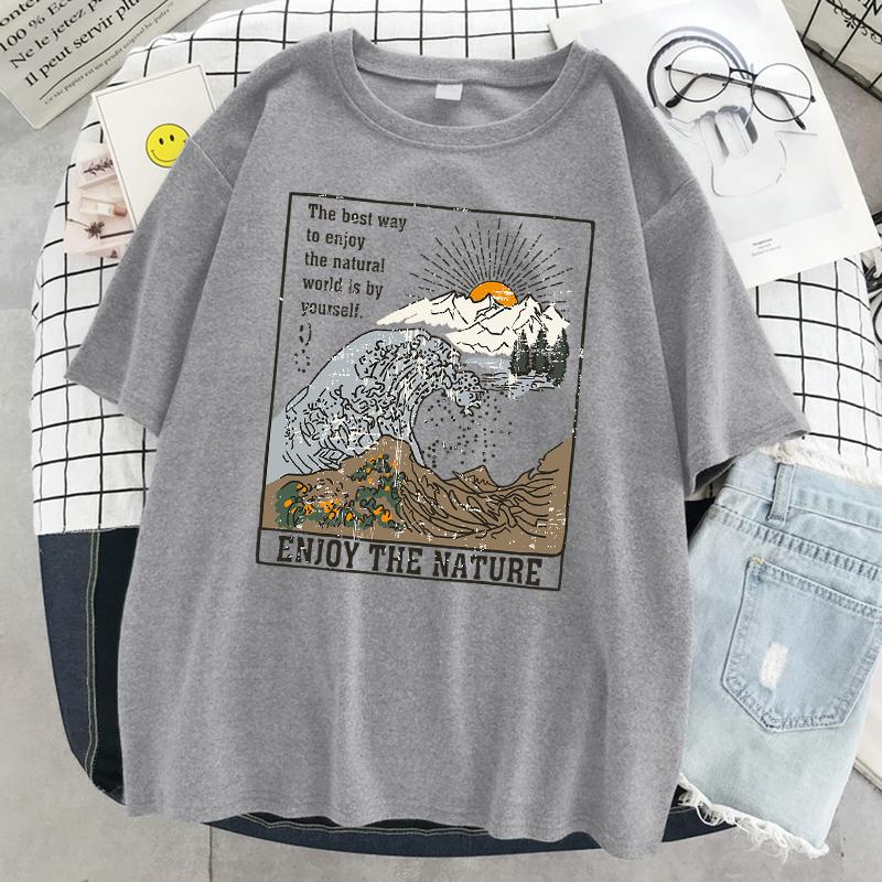 Genießen Sie die Natur Harajuku Grafik T-Shirts Weibliche Street Hip Hop T-Shirts Baumwolle Übergroße Kleidung Cooles Atmungsaktives T-Shirt