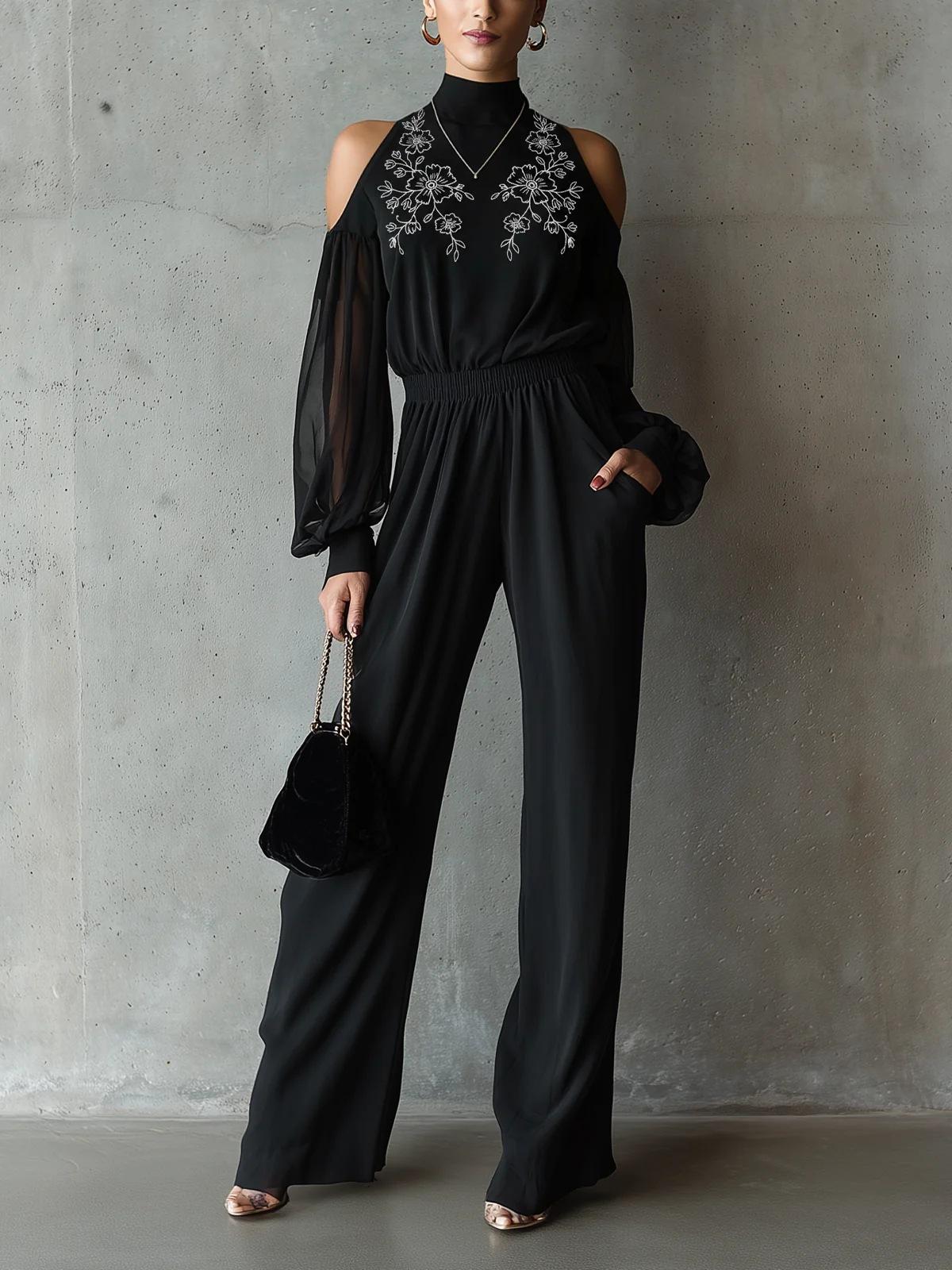 European and American style black embroidered