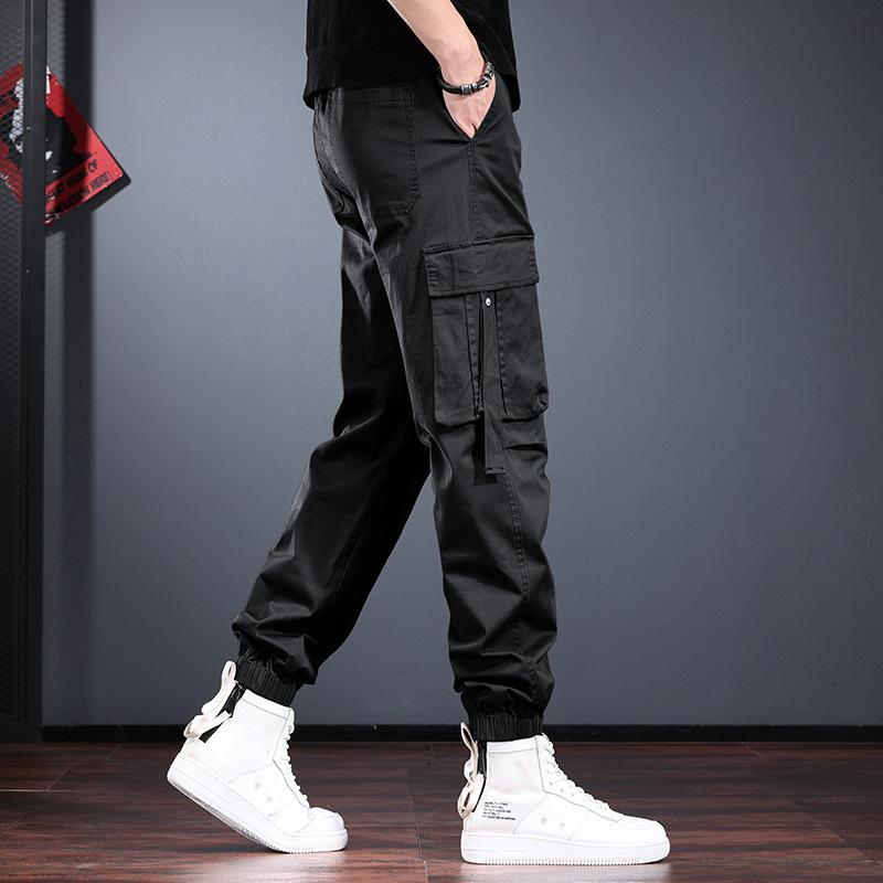 Black Overalls Men's Spring and Autumn Loose Tied Harlan Pants New Fashion Drawstring French Casual Pants Tide