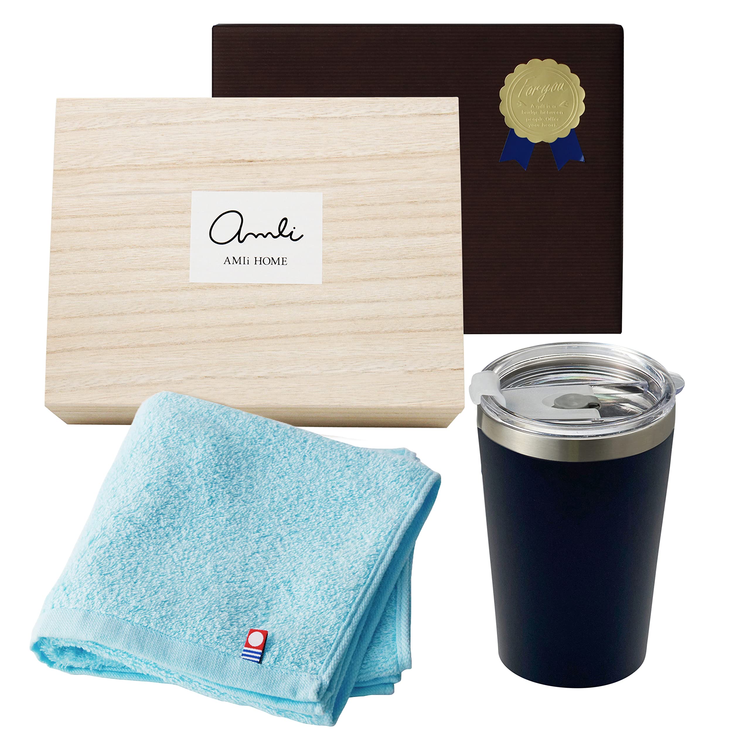 

Dolce duo Tumbler Set with Imabari Towel and Lid, Stainless Steel Convenience Store Cup, Navy Blue, Face Towel, and Blue Face Towel, Perfect for