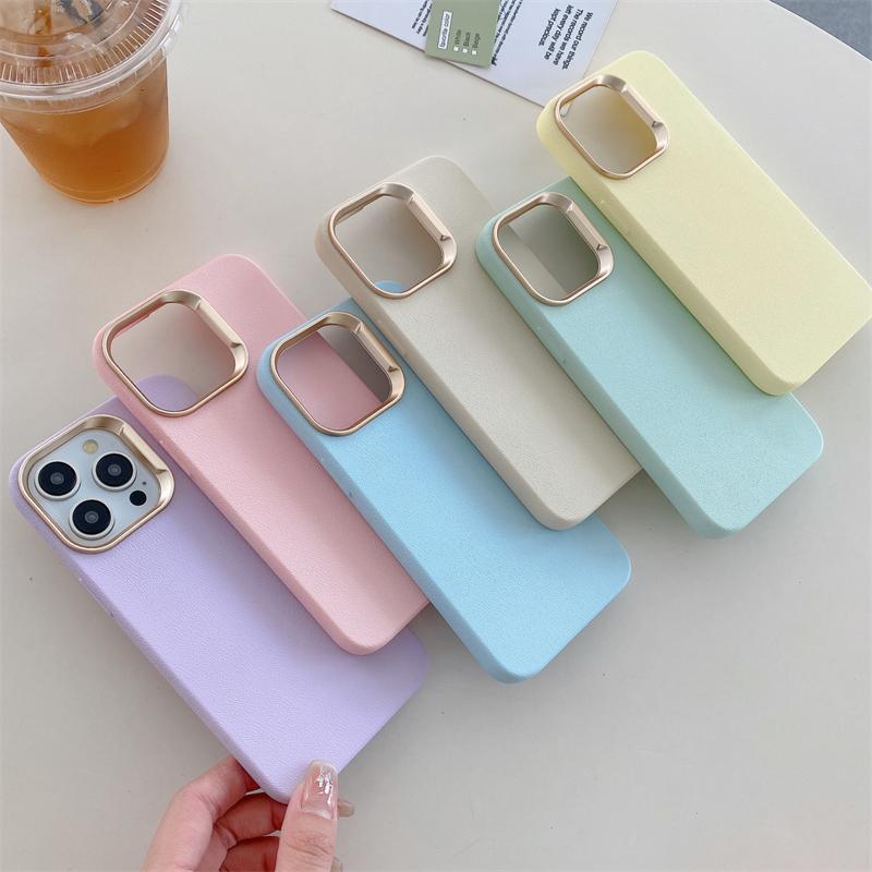 Luxury Candy Color Leather Texture Silicone Phone Case For iPhone 11 12 13 14 15 16 Pro Max Plus Matte Soft Shockproof Cover