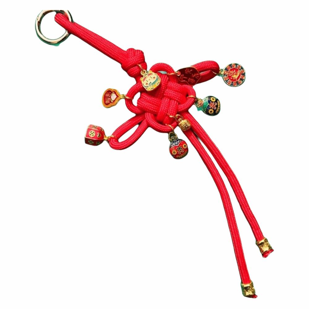 Retro Chinese Phone Chain Cute Fortune God Keyring Hand-woven Plutus Lucky Keychain  Decoration