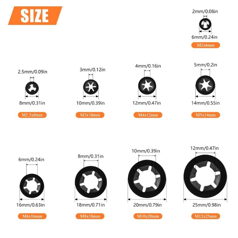 360Pcs 9 Sizes Internal Tooth Star Lock Washers Replacement Quick Speed Locking Washers Retaining Clips Fasteners