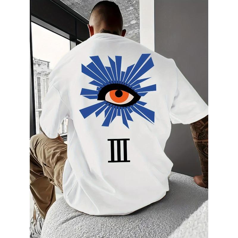 

Fashion Round Neck Men S T-Shirt with Unique Eye Pattern Design, Simple and Versatile Style Suitable for Various Occasions S белый