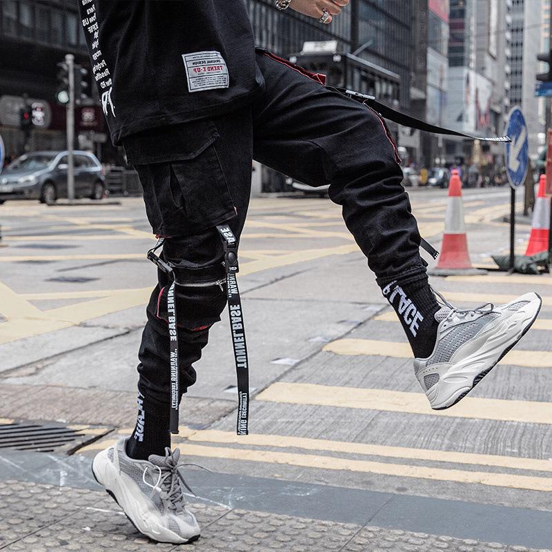 Summer Hip-Hop Men's Trendy Ribbon Overalls: Korean-Style Nine-Point Thin Pants