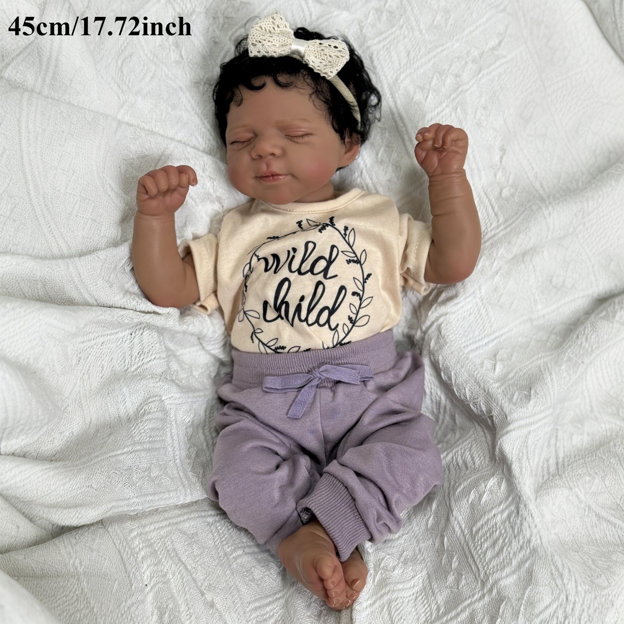 

BZDOLL 45см/18дюймов Кукла Реборн с тканевым телом, спящая, игрушка для сна, с черной кожей, мягкими виниловыми конечностями, новорожденный Бебе, художественная игрушка, подарок для детей cloth body doll