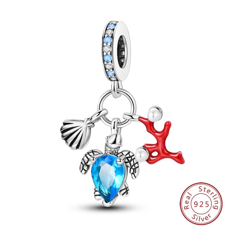 New Copper Ocean Series Mermaids Shell Charms Beads Fit Qikaola Original Bracelets Fine Birthday Diy Jewelry