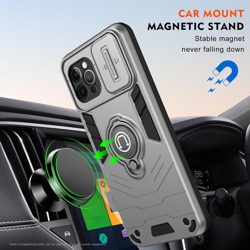 Für iPhone 12 Pro Hülle Kameraschutz PC+TPU Handyhülle mit Fingerringhalter