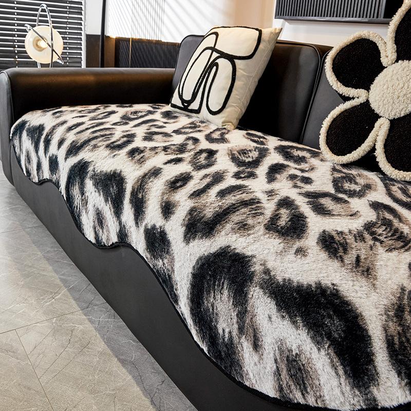 Autumn and winter sofa cushion plush light luxury style leopard print advanced sense special-shaped thickened leather seat cushion