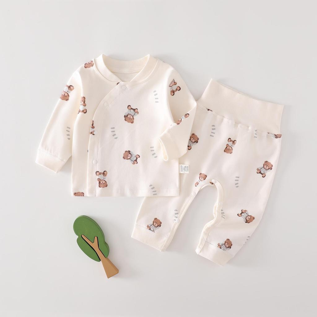 Autumn & Winter Newborn Pure Cotton High-Waisted Belly-Protecting Pajama Set