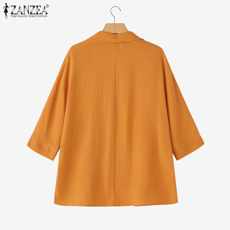 ZANZEA Women Classic Collar Loose 3/4 Sleeve Solid Blouse