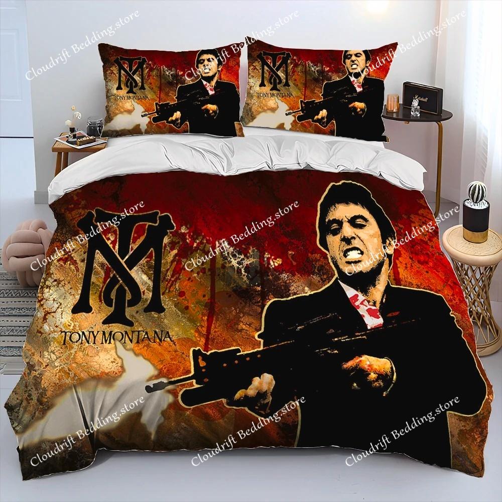 Film Scarface Tony 3D-Druck Bettdecke Bettwäsche-Set, Bettbezug Bett-Set Steppdeckenbezug Kissenbezug, King Queen Größe Bettwäsche-Set Kind