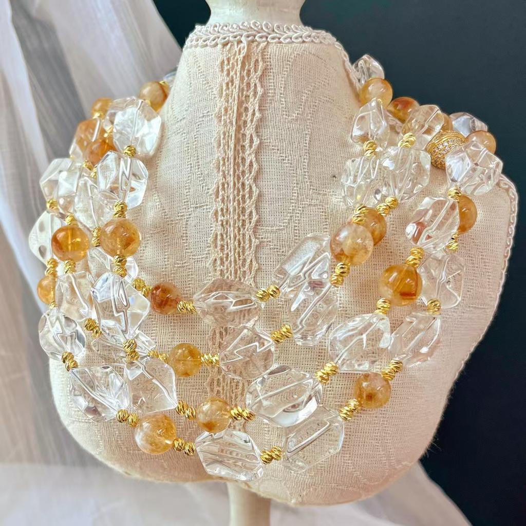 Maillard Style Vintage High Quality Natural White Crystal Citrine Necklace Clavicle Chain